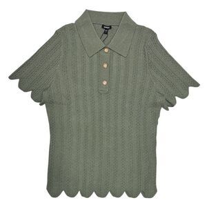 Express Women's Short Sleeve Lightweight Soft Pointelle Knit Polo - Olive